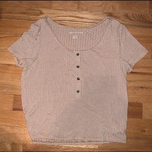 AEO YELLOW WHITE STRIPE BUTTON SHIRT